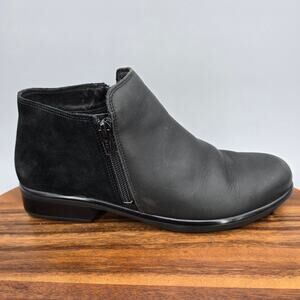 Naot Helm Boots Women's 9 40 Black Suede Leather Double Zip Up Ankle Booties